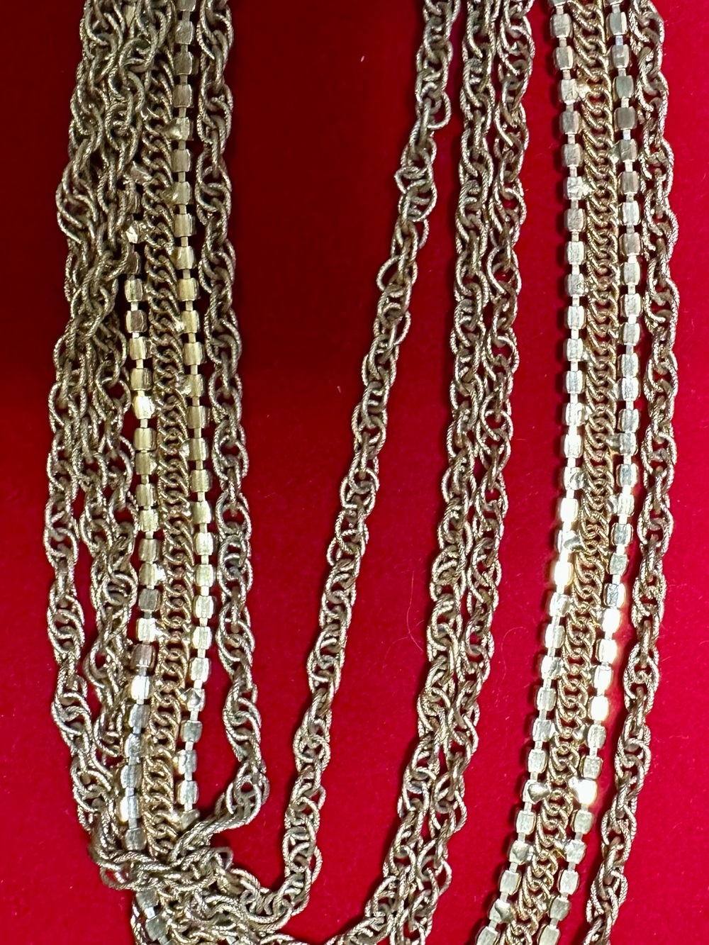 Vintage Gold-Tone Layered Chocker Necklace with Bright Red Stones - Picture 5 of 5